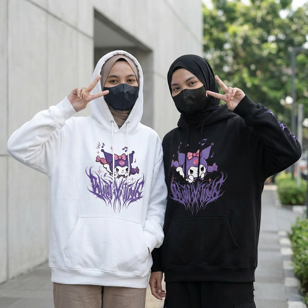 kuromi  hoodie black and white