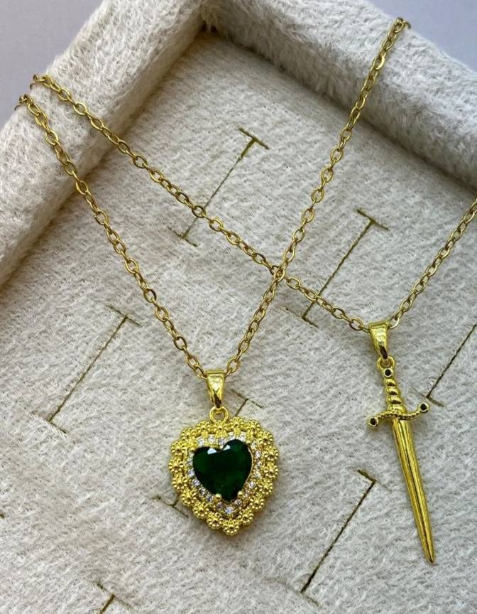 Heart and Sword Necklace Couple