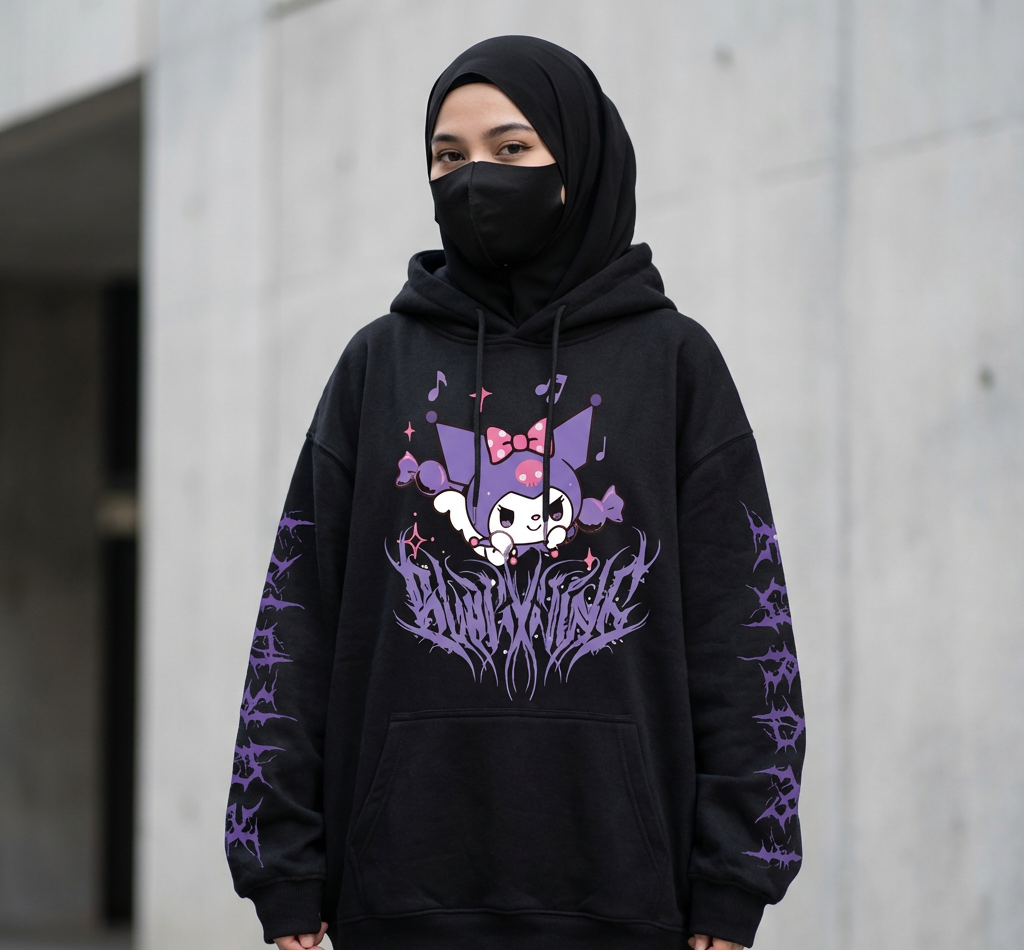 kuromi  hoodie black and white