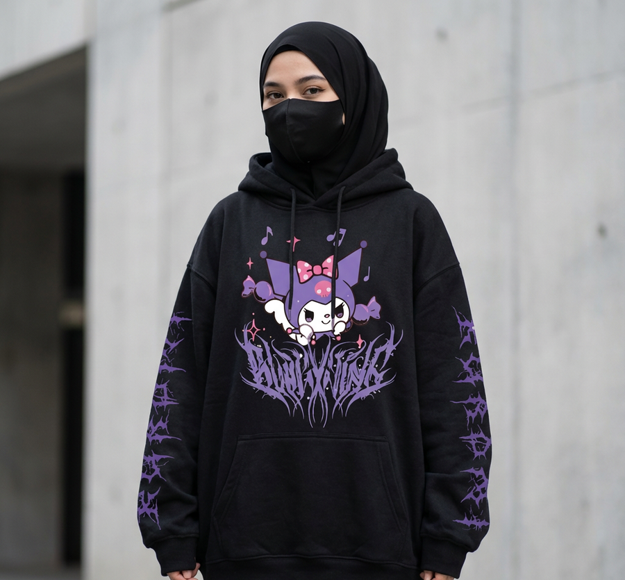 kuromi  hoodie black and white