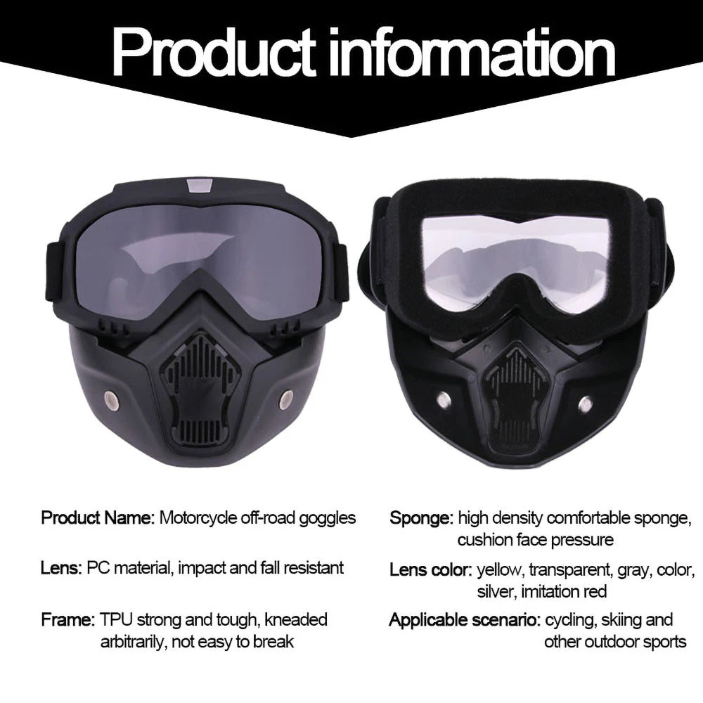 Protective Motorcycle Face Mask Removable Full Face