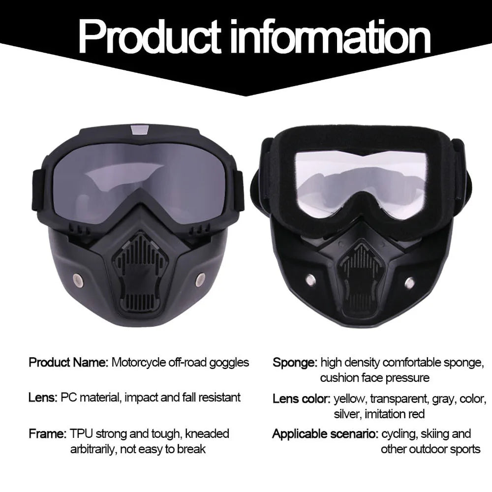 Protective Motorcycle Face Mask Removable Full Face