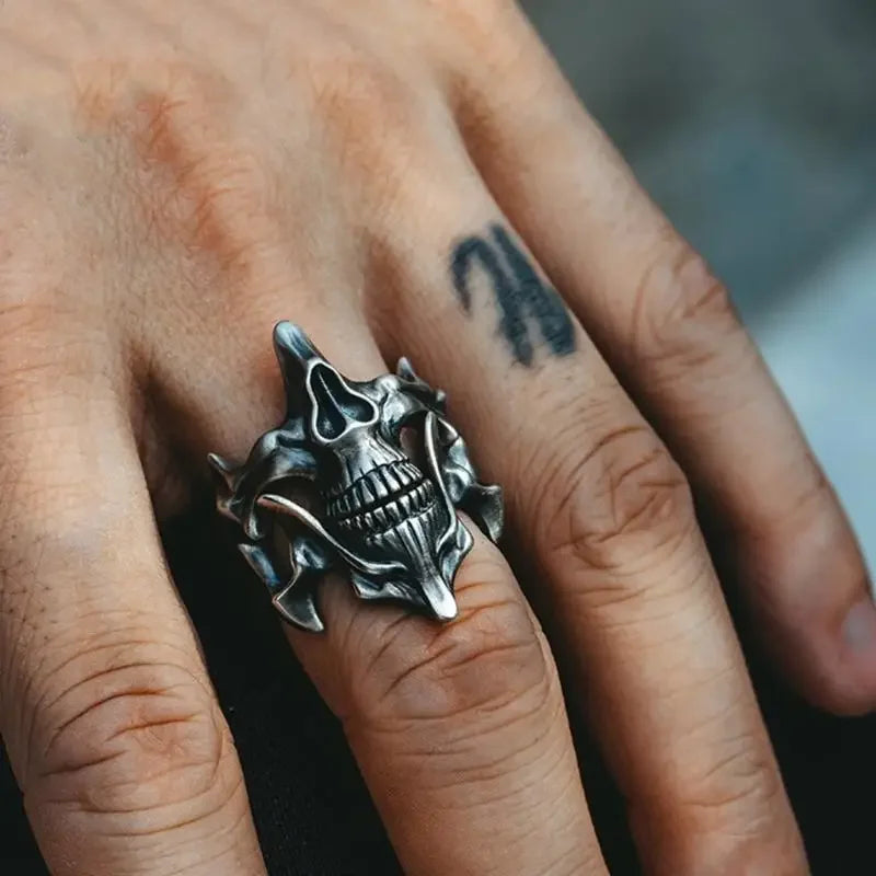 2-in-1 Retro Silver Black Skull Rings