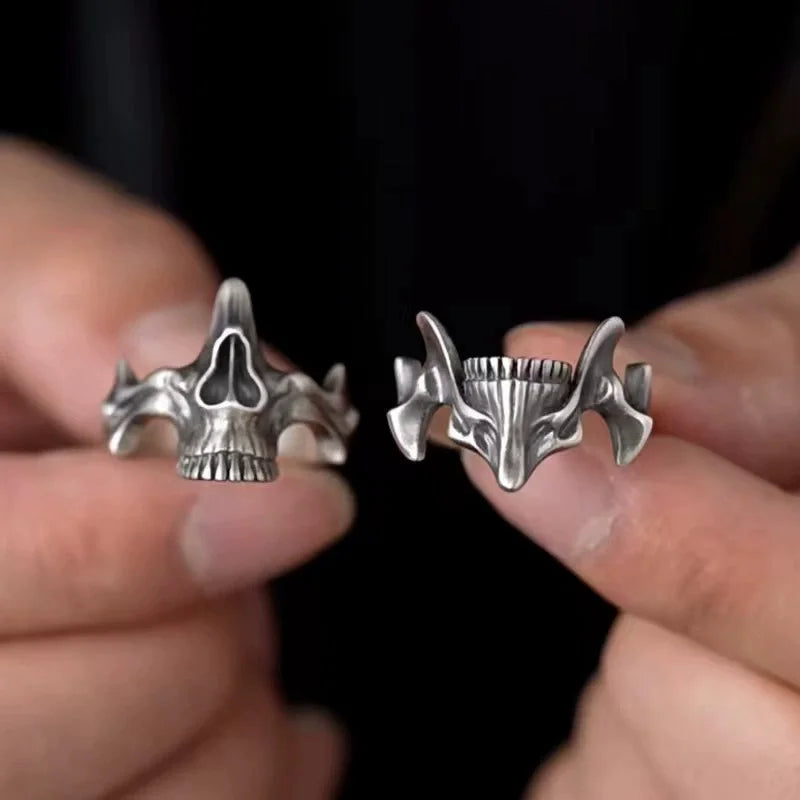 2-in-1 Retro Silver Black Skull Rings