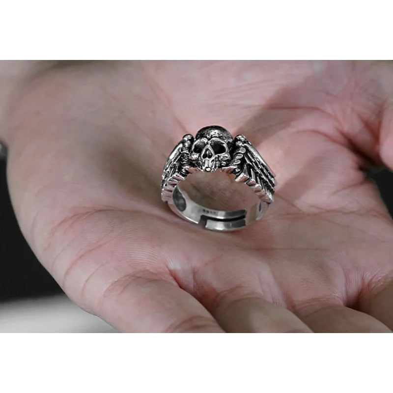 Wings Skull Head Opening Ring