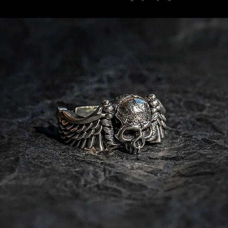 Wings Skull Head Opening Ring