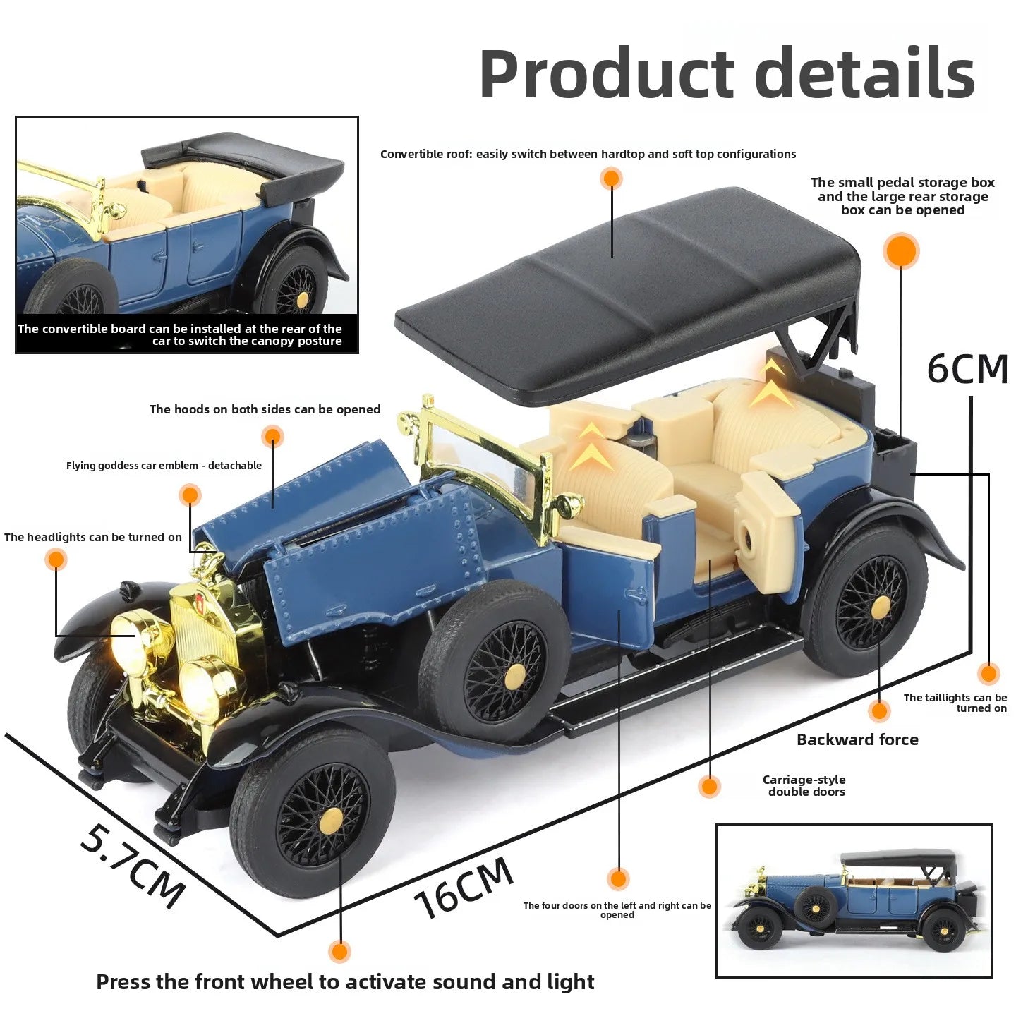 1:24 Phantom 1925 1th Vintage Car Alloy Diecast Car Model
