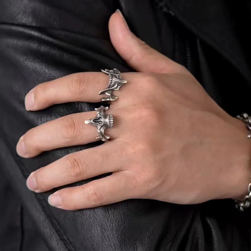 2-in-1 Retro Silver Black Skull Rings
