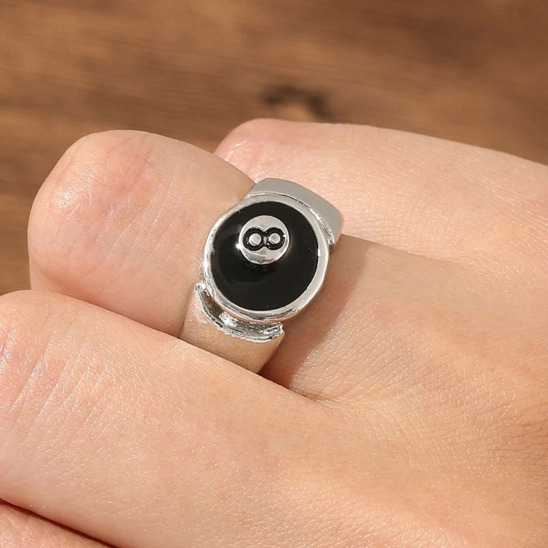 Fashion Punk Alloy Number Black 8 Eight Billiard Ball Ring Mens Ring Punk Style Hip Hop Party Jewelry Birthday Gift