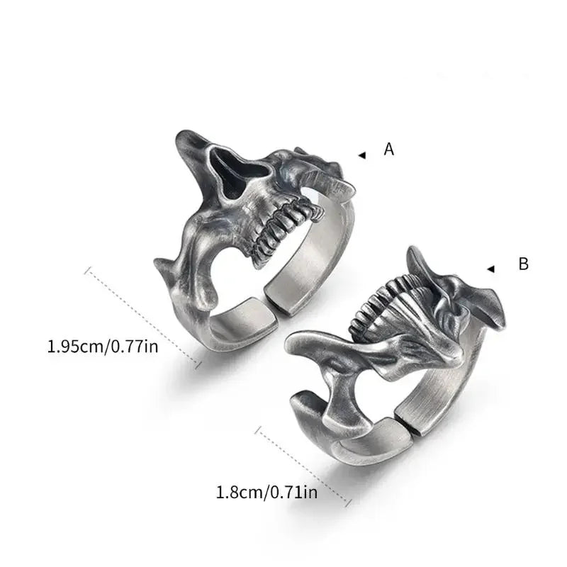 2-in-1 Retro Silver Black Skull Rings
