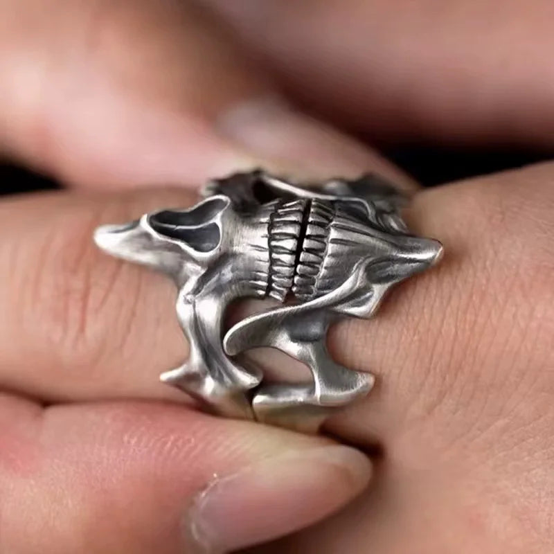 2-in-1 Retro Silver Black Skull Rings