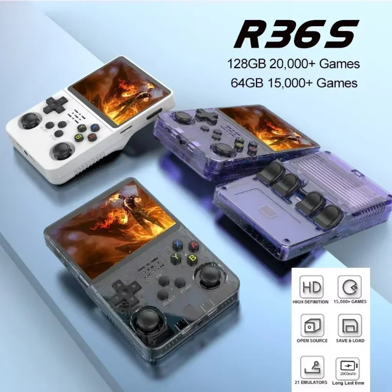 Open Source R36S Video Game Console Linux System 3.5 Inch IPS Screen Portable Pocket Video Player 64G
