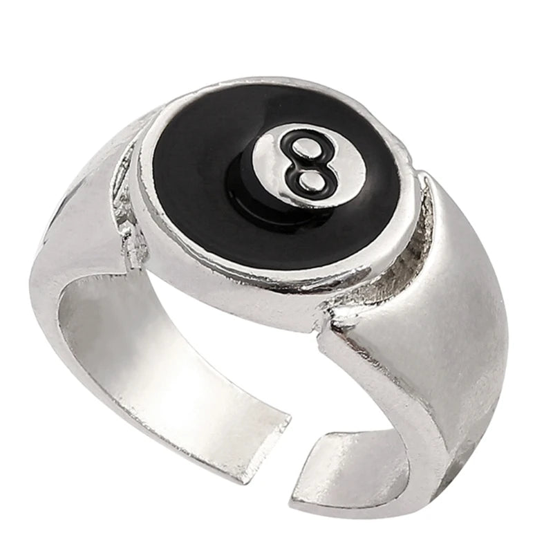 Fashion Punk Alloy Number Black 8 Eight Billiard Ball Ring Mens Ring Punk Style Hip Hop Party Jewelry Birthday Gift