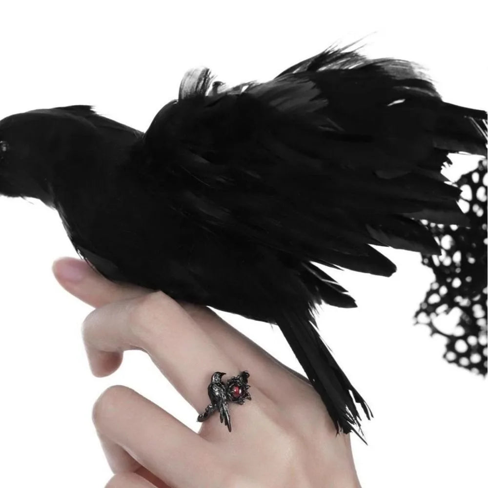 Black Raven Ring Red Zircon Adjustable