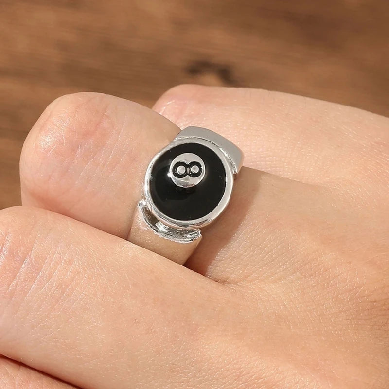 Fashion Punk Alloy Number Black 8 Eight Billiard Ball Ring Mens Ring Punk Style Hip Hop Party Jewelry Birthday Gift