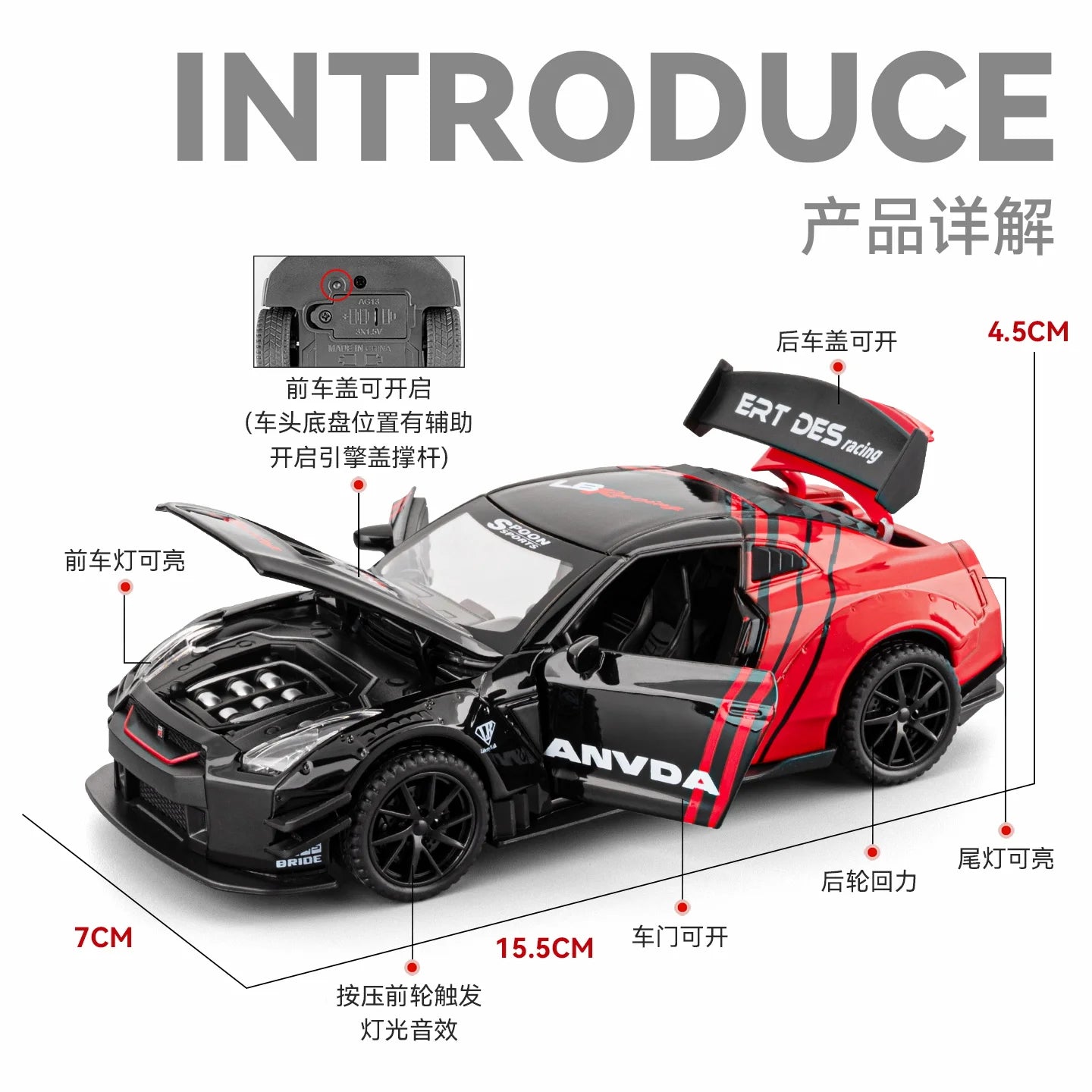 JDM 1:32 Nissan GTR R35 Skyline Ares Alloy Metal Diecast Model