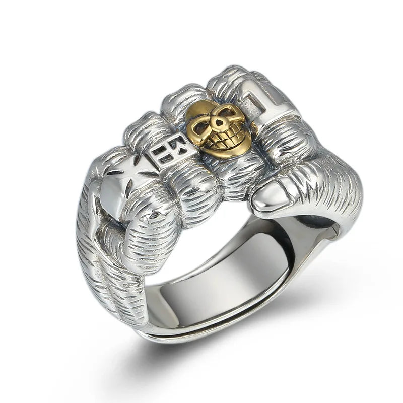 Retro Golden Skull Fist Ring For Men Punk Gothic Rock Hiphop Open Ring Handmade Unisex Jewelry Bikers Accessories Lovers Gift