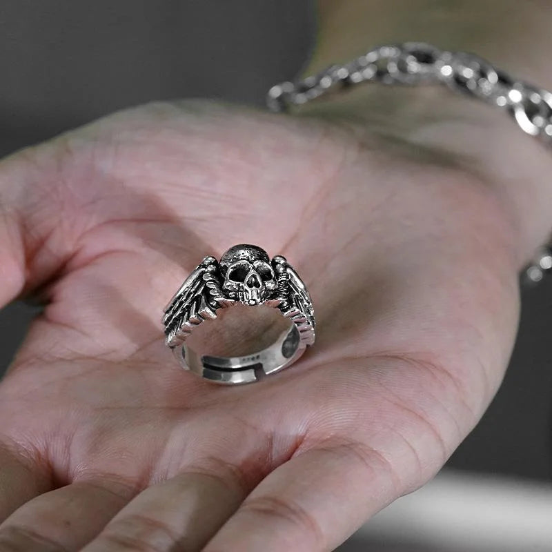 Wings Skull Head Opening Ring