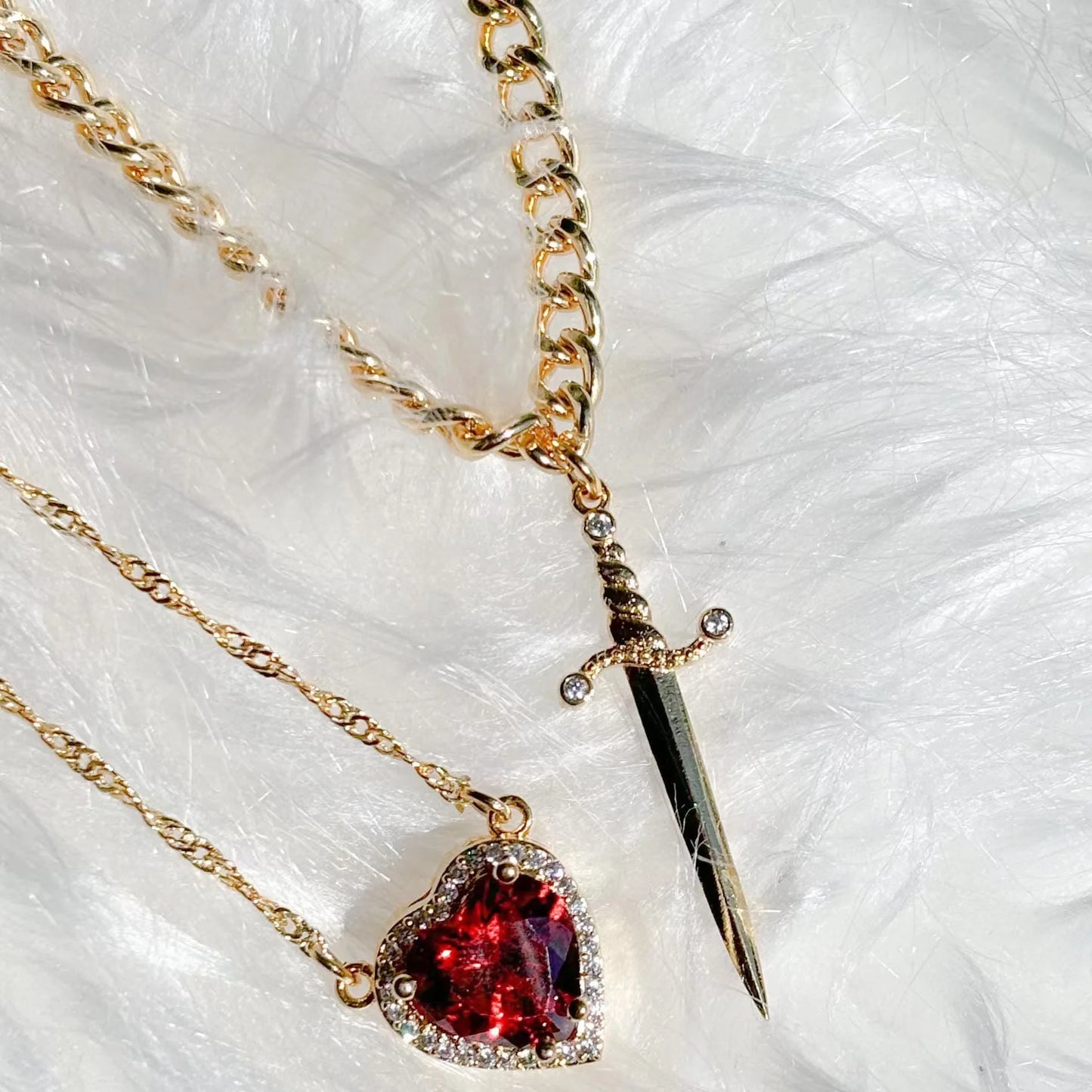 Heart and Sword Necklace Couple