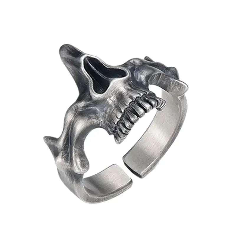 2-in-1 Retro Silver Black Skull Rings