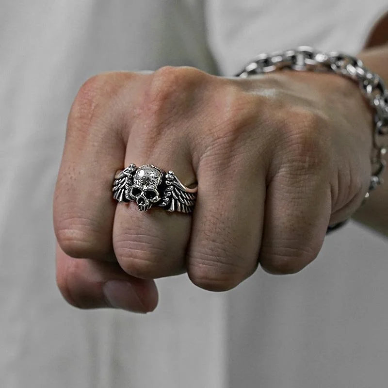 Wings Skull Head Opening Ring
