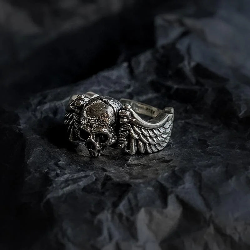 Wings Skull Head Opening Ring