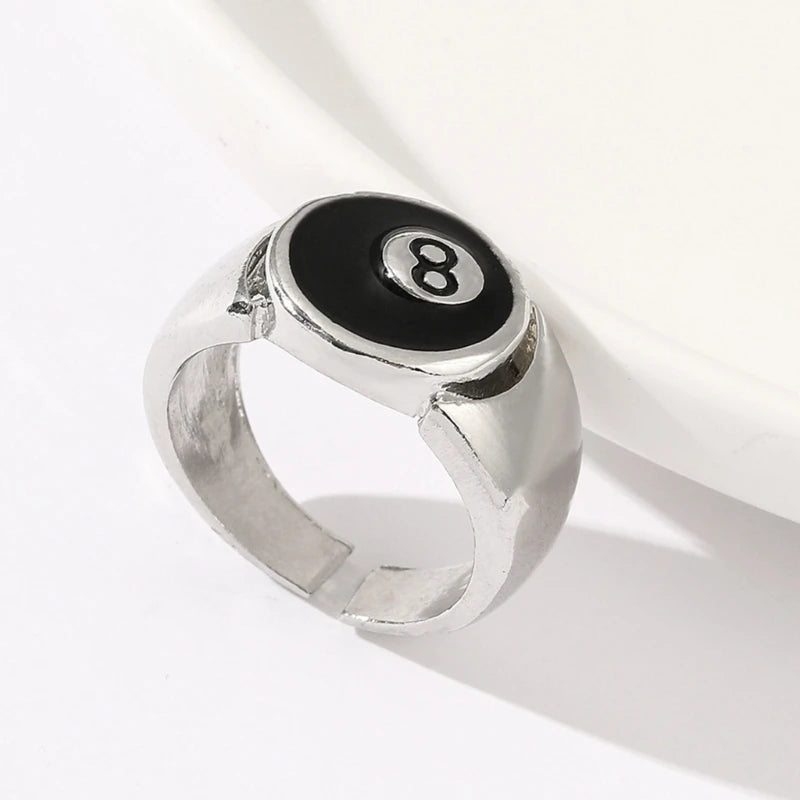 Fashion Punk Alloy Number Black 8 Eight Billiard Ball Ring Mens Ring Punk Style Hip Hop Party Jewelry Birthday Gift