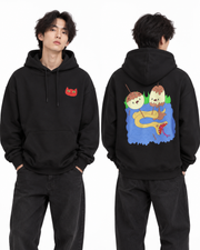 Adventure Time black hoodie on model front and back alternate