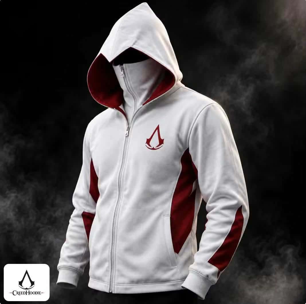 Assassin's Creed white and red zip hoodie