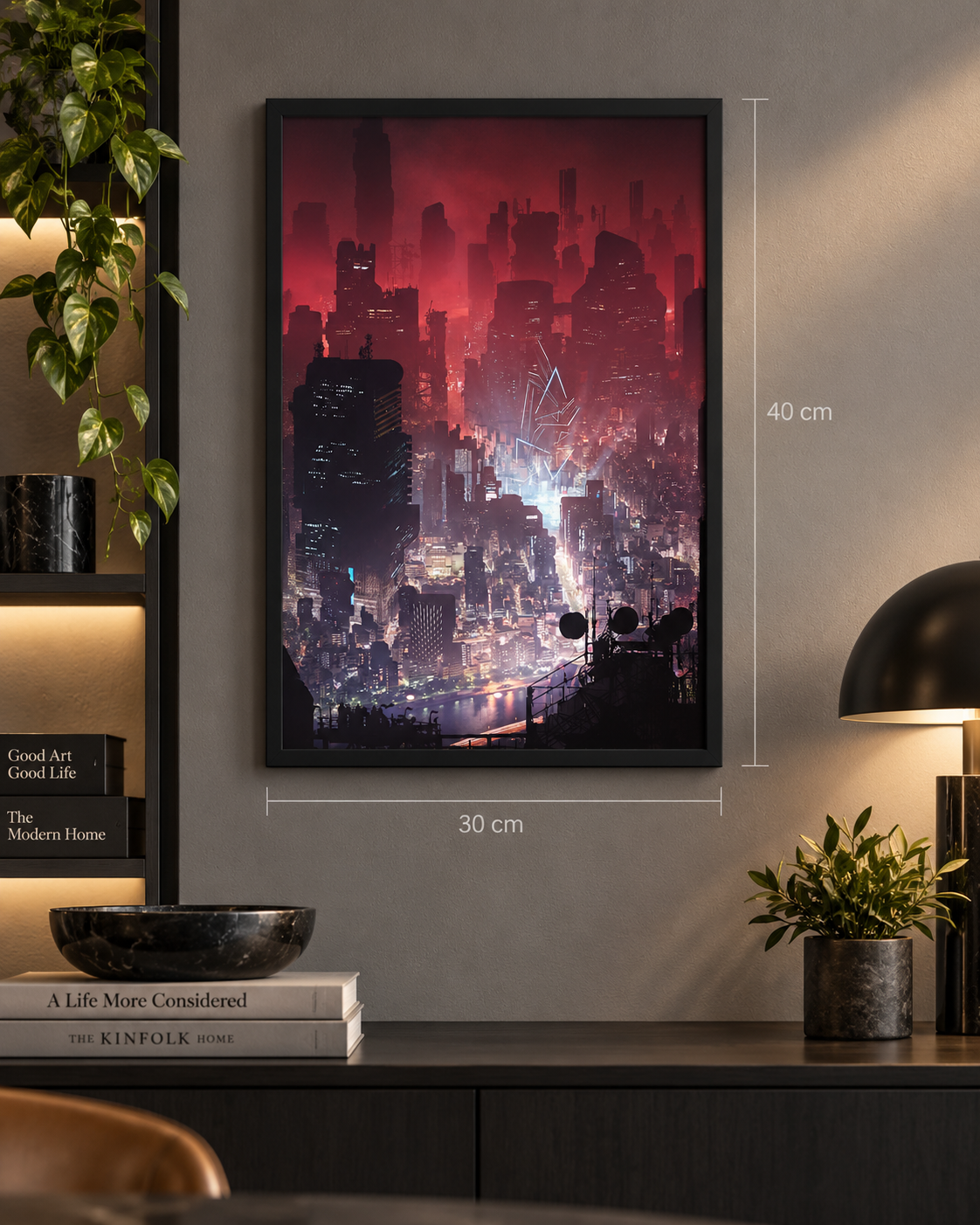 Cyberpunk Night City Frame black wall frame, 30×40 cm