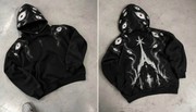 Eyes in the Dark black hoodie — front and back design