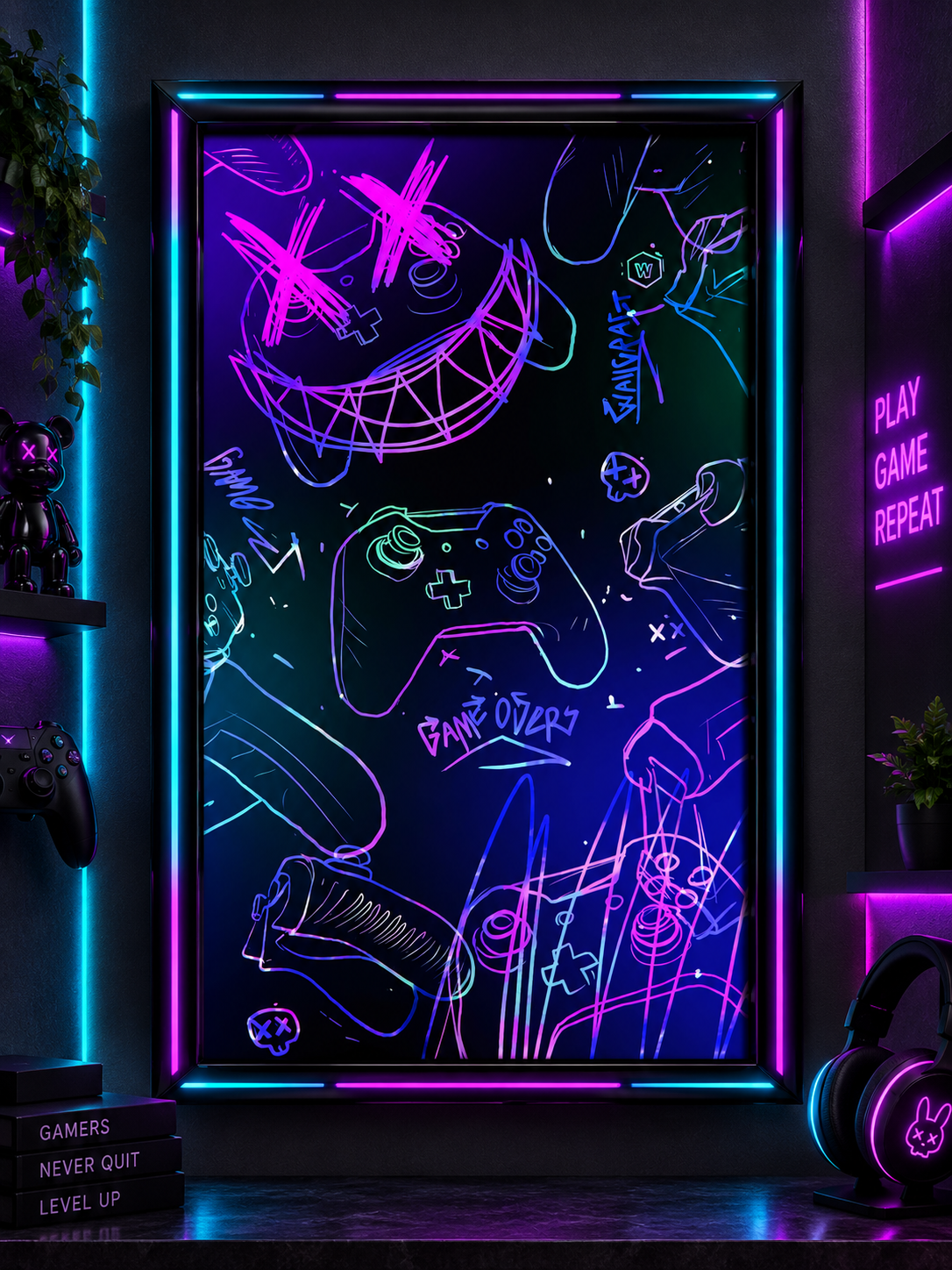 Neon Controller Gaming Frame – 30×40 cm