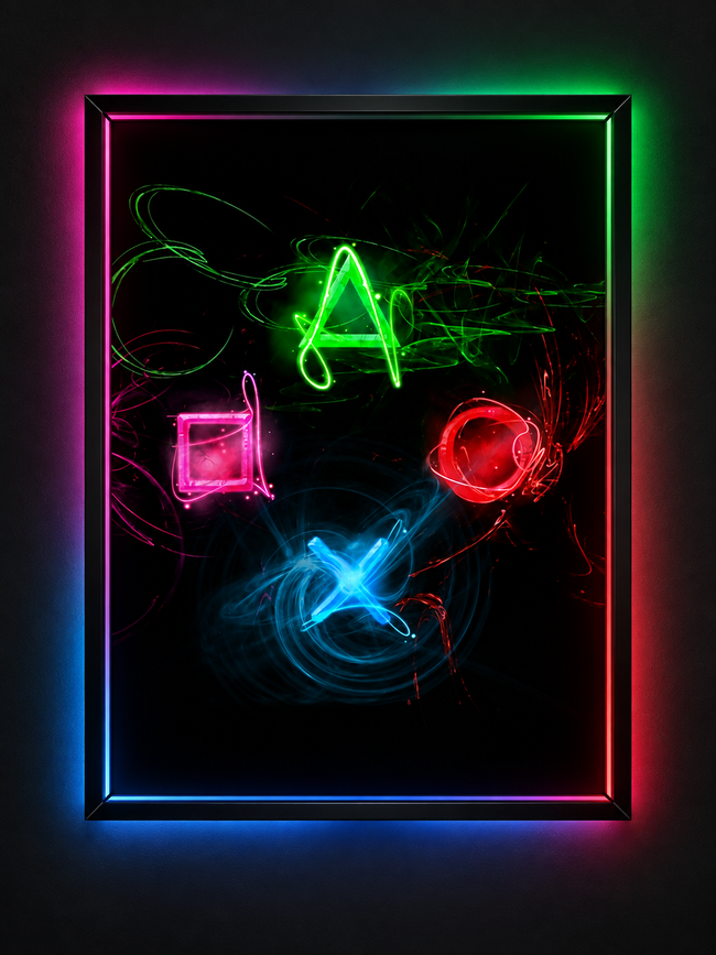 PlayStation Neon Symbols Frame – 30×40 cm