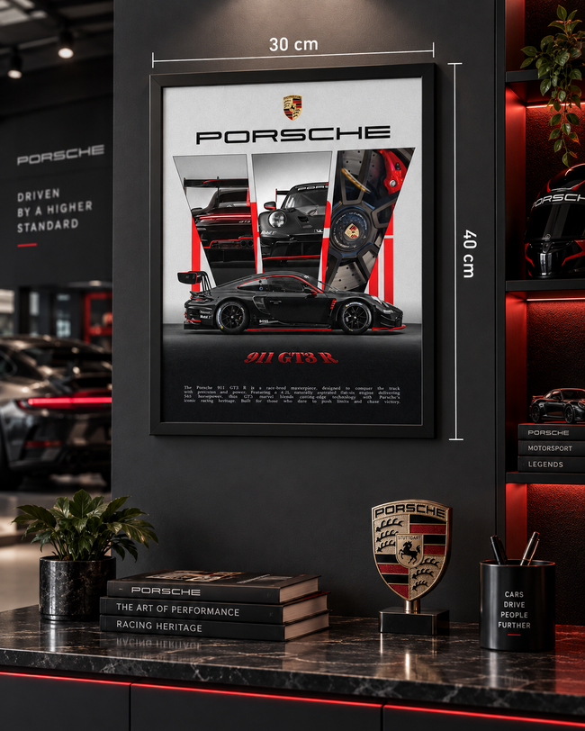 Porsche 911 GT3 R Motorsport Frame black wall frame, 30×40 cm