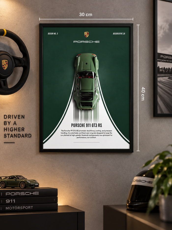 Porsche 911 GT3 RS Green Frame – 30×40 cm