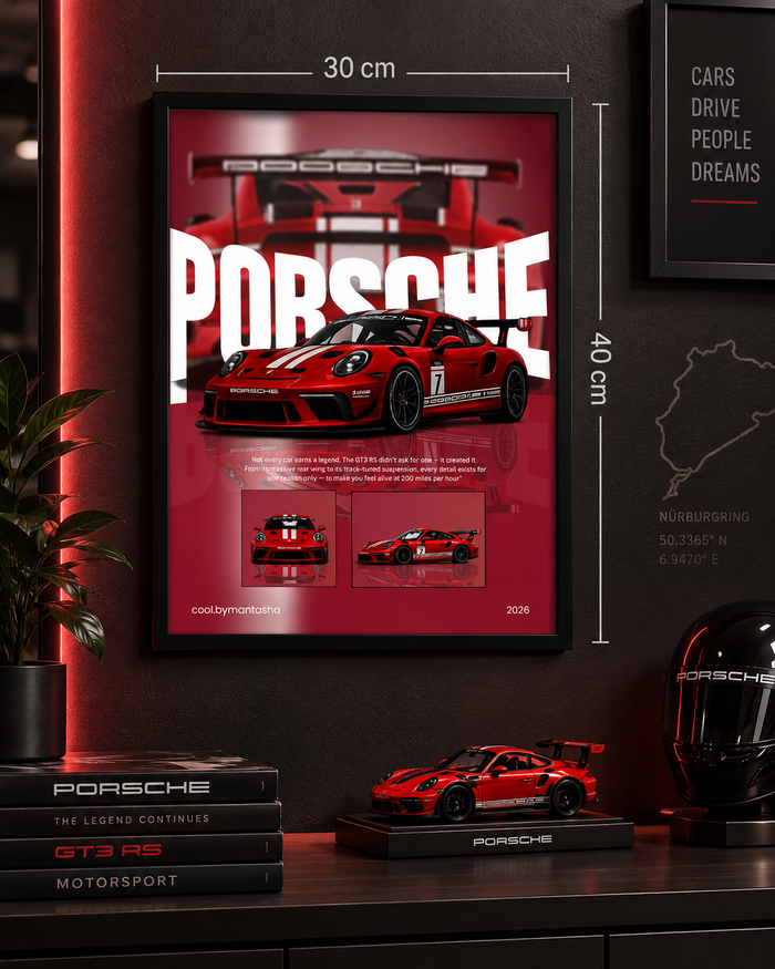 Porsche 911 GT3 RS Red Frame – 30×40 cm