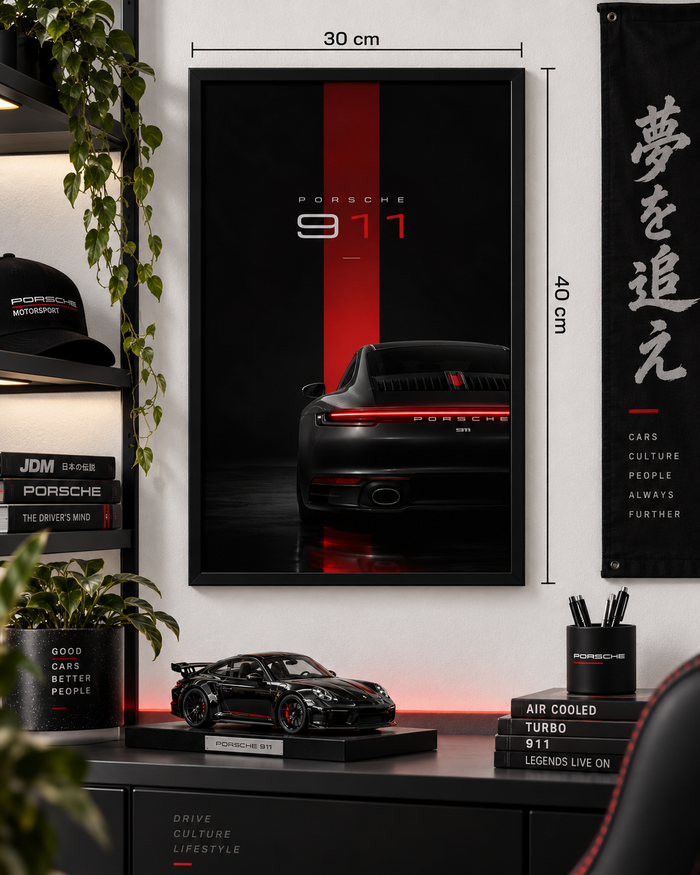 Porsche 911 Minimal Black Frame – 30×40 cm
