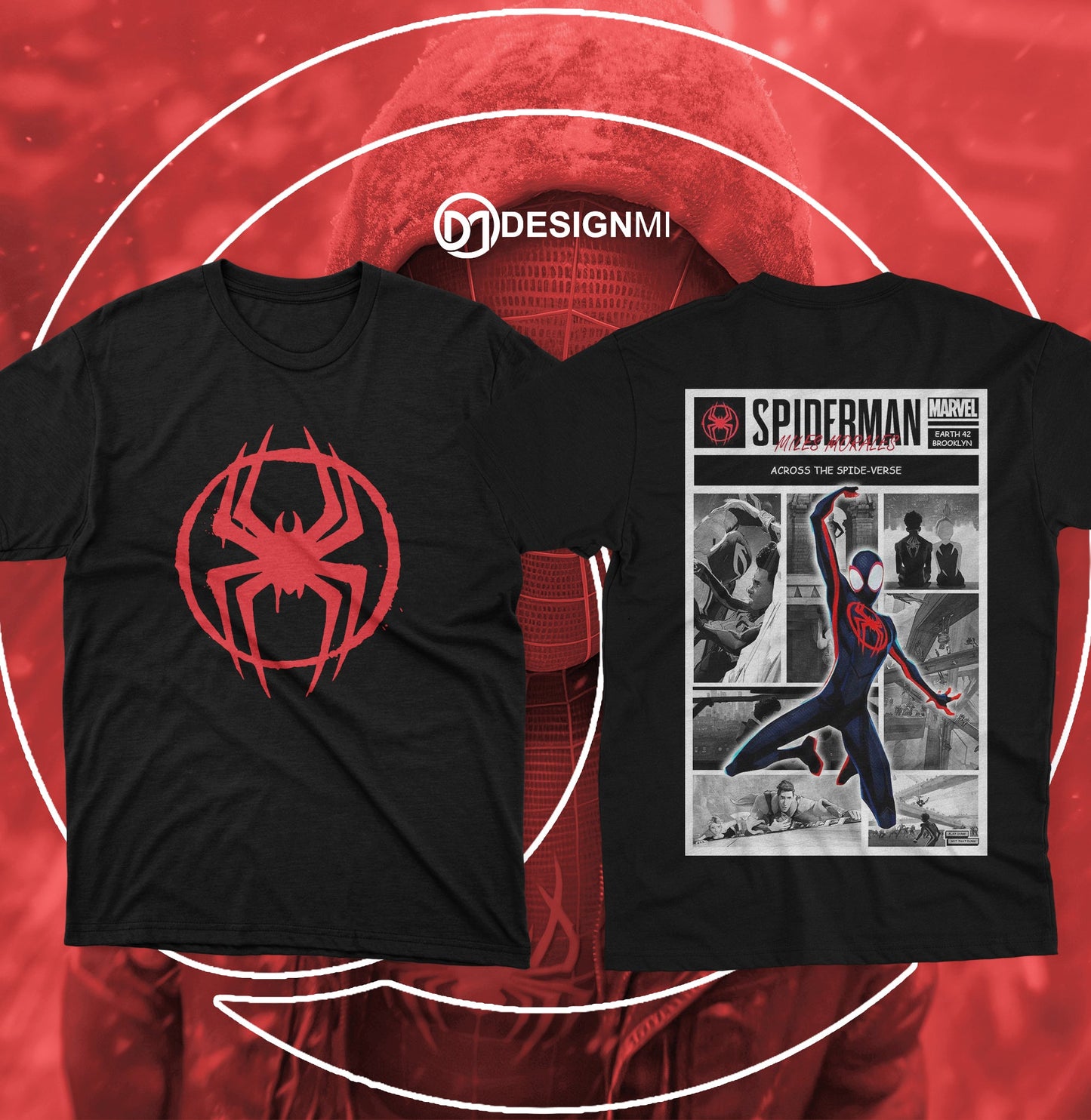 spider man miles morals black and white t-shirt