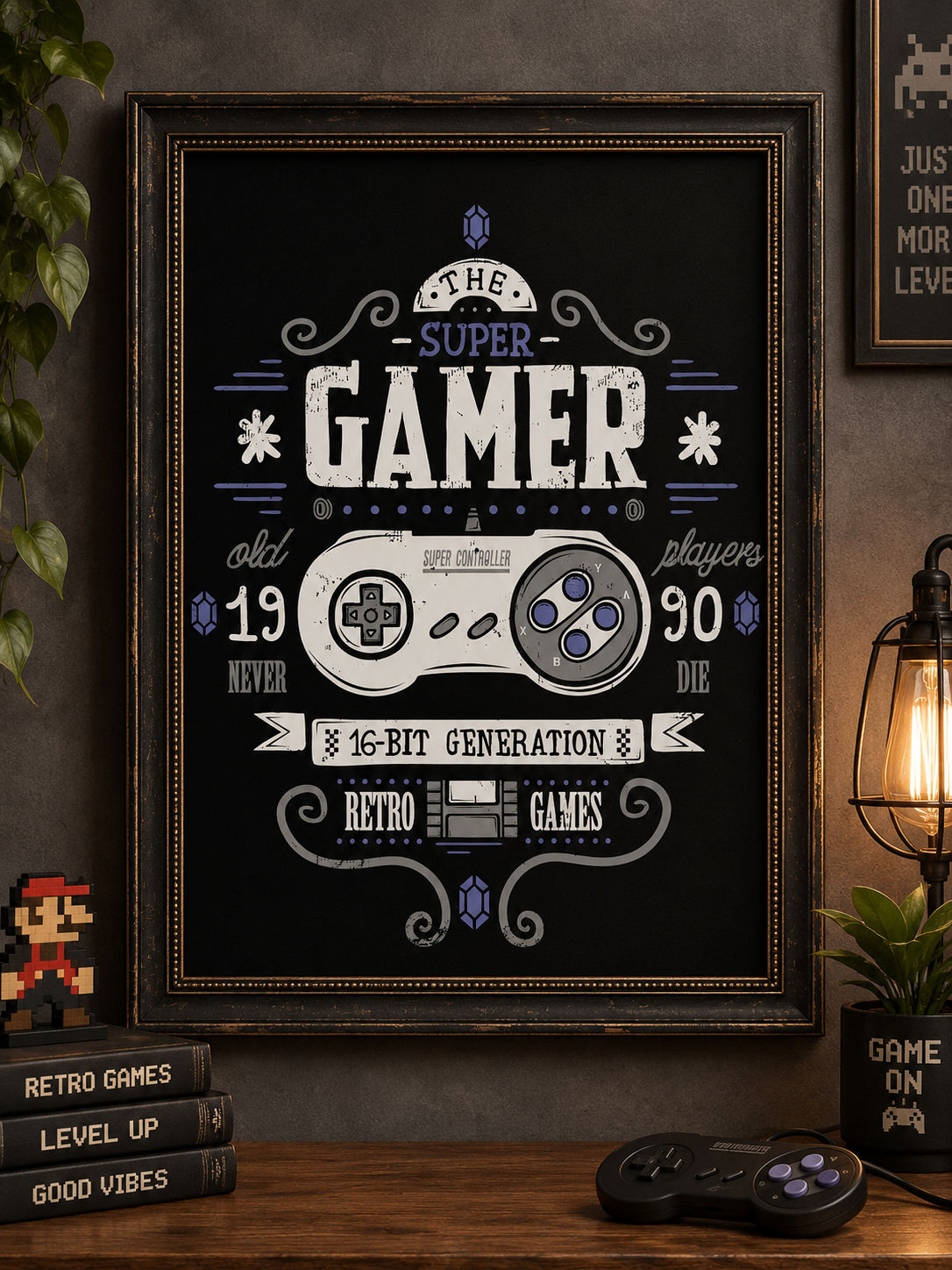 Super Gamer 16-Bit Retro Frame – 30×40 cm