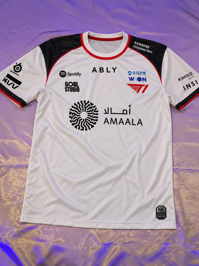 Front of white T1 2026 jersey