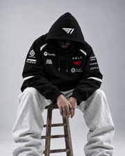 T1 Faker hoodie model seated
